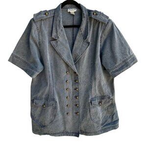 Adrian Jordan Denim‎ Double Breasted Buttons & Pockets Military Blazer Jacket 22